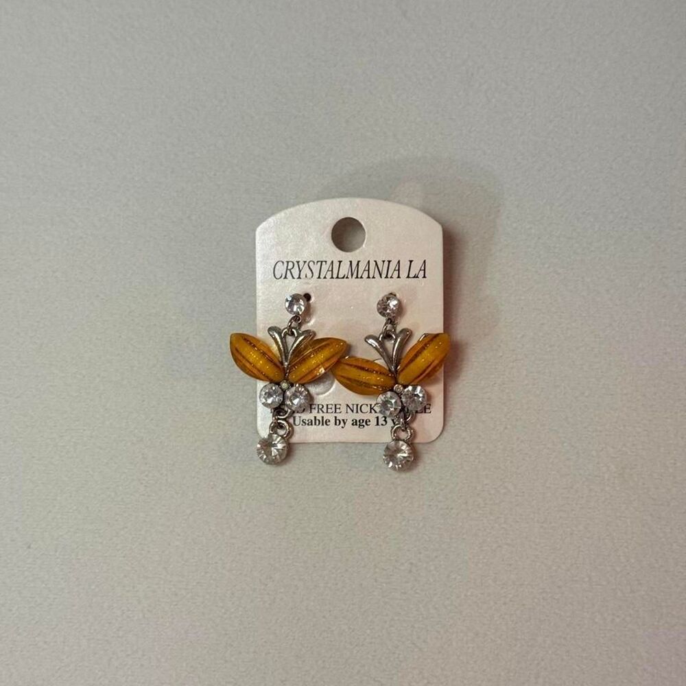 Vintage Crystal Mania LA Orange Yellow Butterfly Earrings